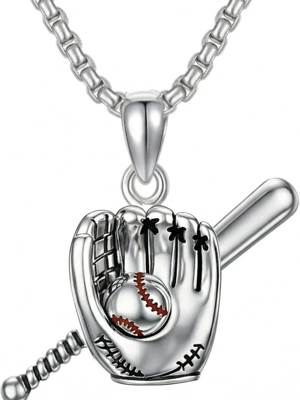Baseball Necklace for Men - 18K White Gold Pendant Jewelry Gift for Athletes